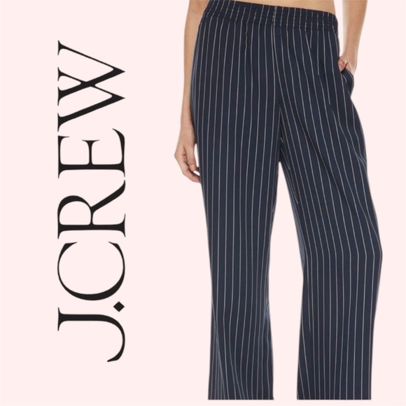 J Crew Tulip Ankle Navy White Stripe Contrast Seam Cropped Pants Elastic Waist - Picture 6 of 13